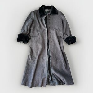 Albert Nipon Womens Long Wool Coat Size 18 Plus Lined Fair Fur Trim USA